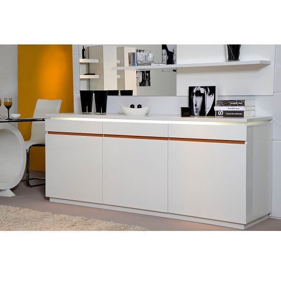 Elisa Sideboard In White High Gloss With 3 Doors And Lighting