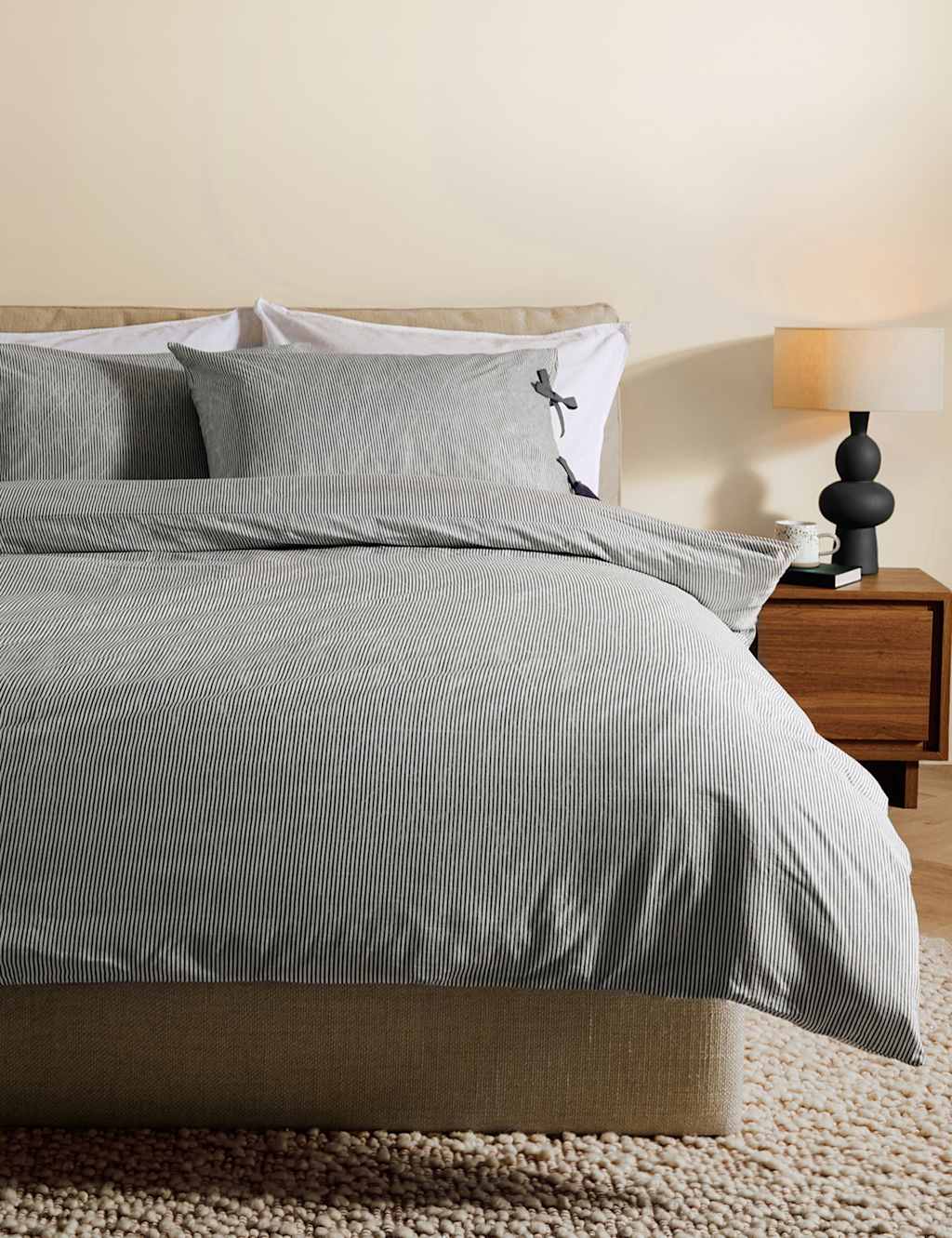 MADE Pure Cotton Striped Bedding Set Grey