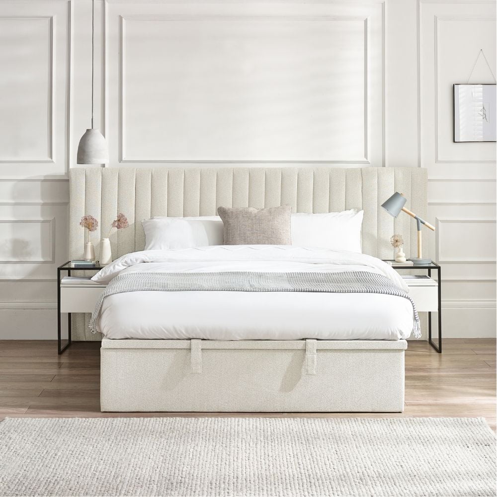 Paige - Super King - Ottoman Storage Hotel Bed - White - Fabric - 6ft - Happy Beds