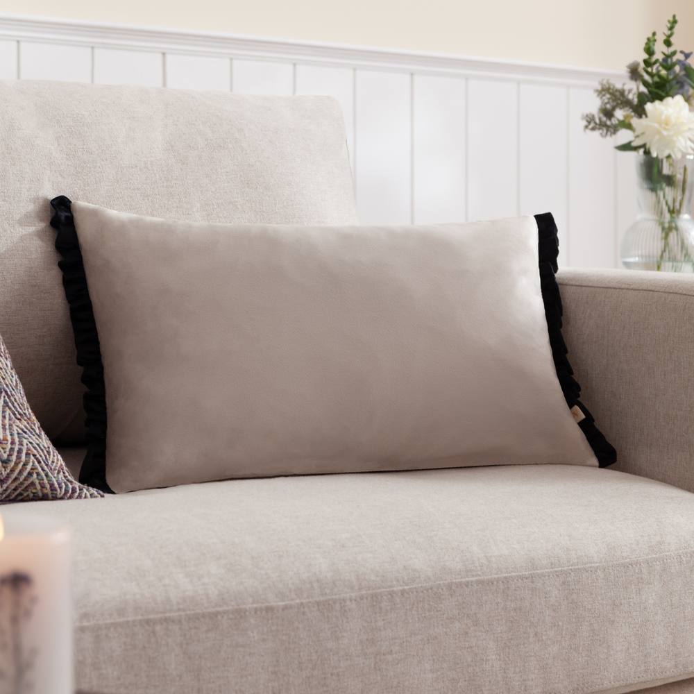 Wylder Tilly Velvet Frill Reversible Cushion in Off-White