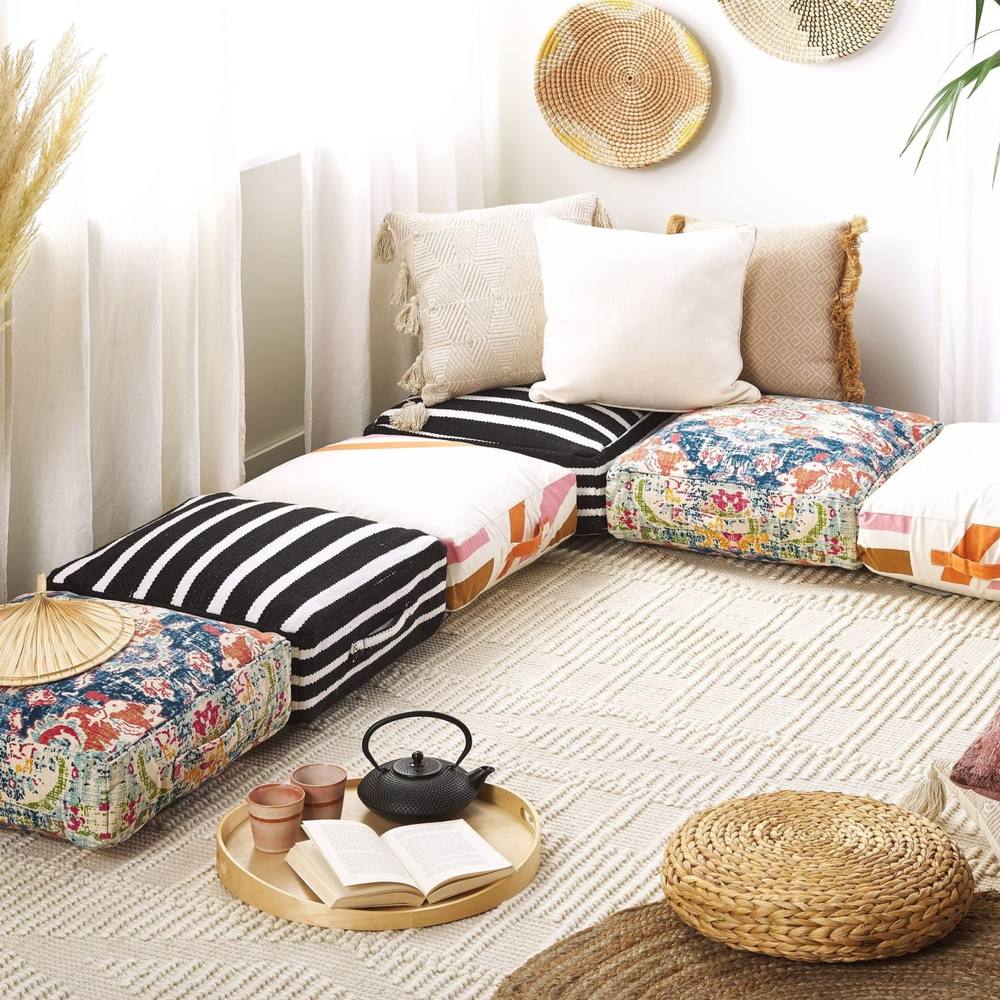 Wyld and Coco Floor Cushion Multicolour Cotton 50 x 50 cm Abstract Pattern