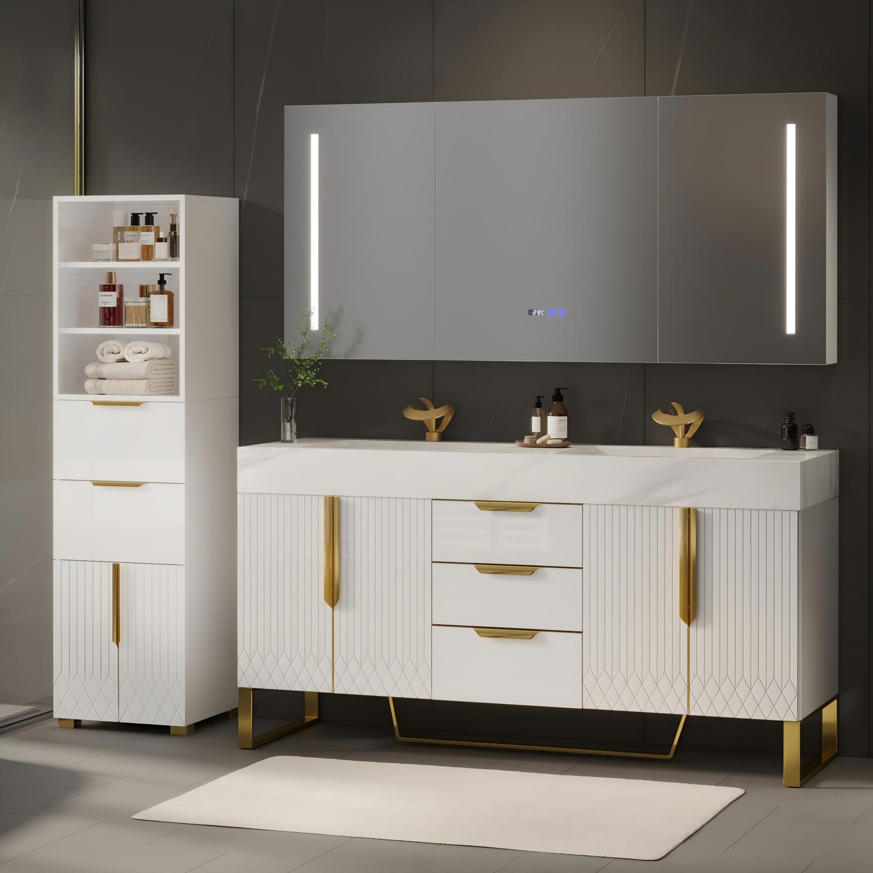 Aro 150cm Double Bathroom Vanity & 149cm Bathroom Storage Cabinet Set