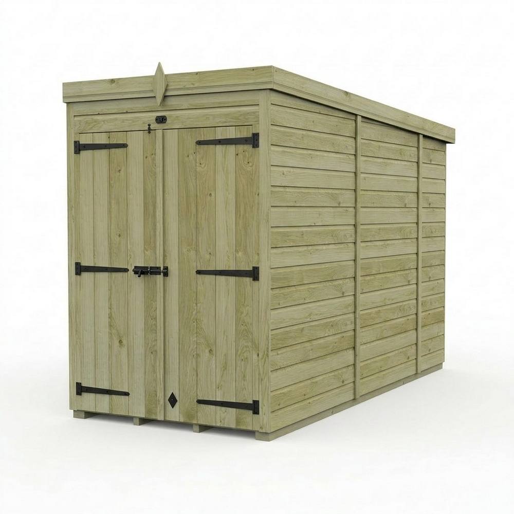 Buttercup Farm 4ft x 10ft Pent Garden Shed Double Door No Windows - Timber in Brown