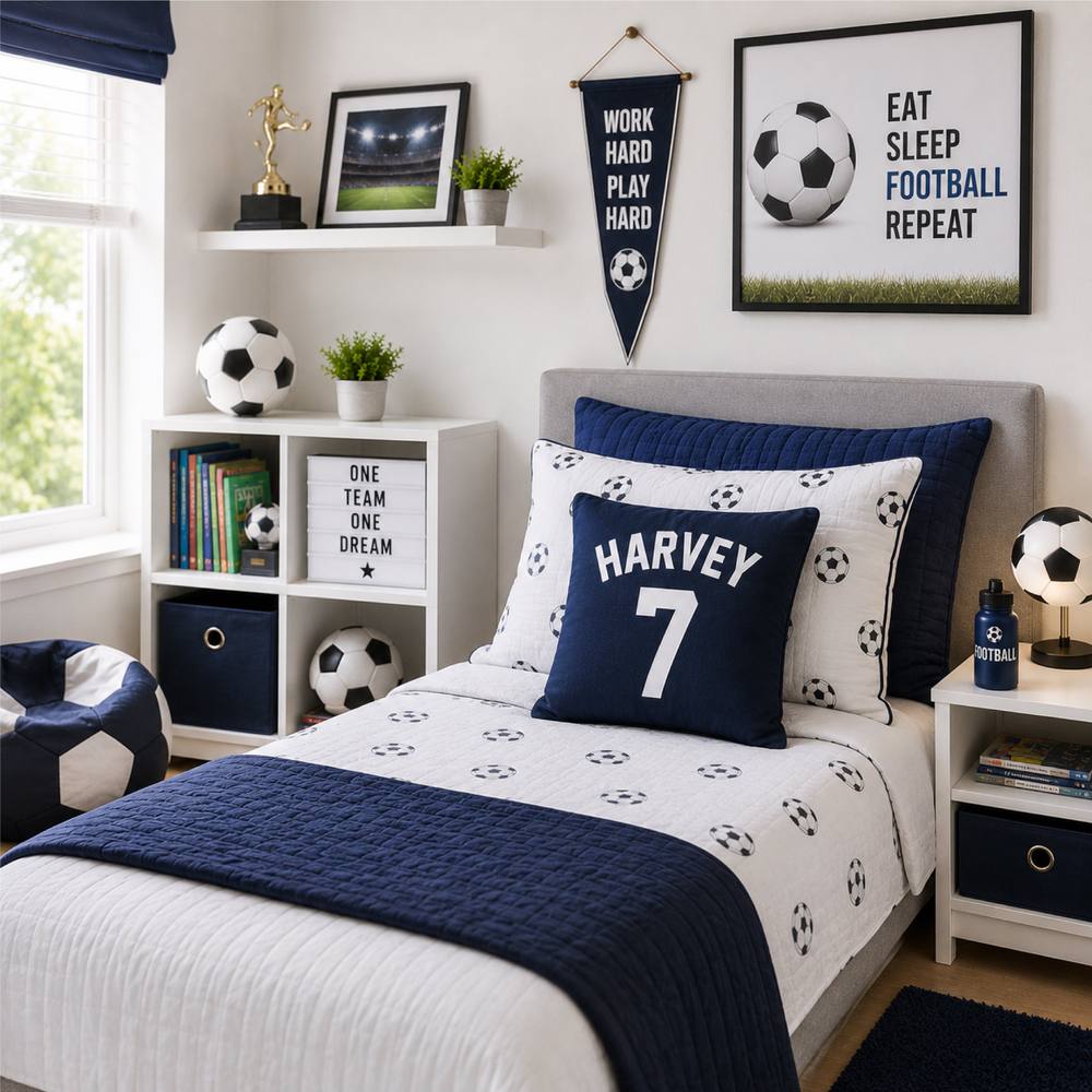 60 SECOND MAKEOVER Personalised Football Cushion Cover in Navy