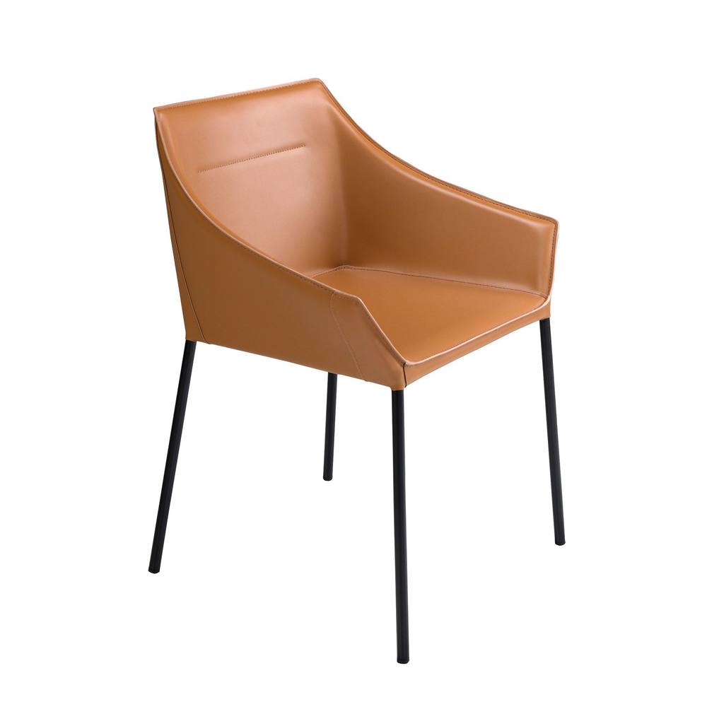 Angel Cerda Brown Leatherette Dining Chair Matte Black Legs