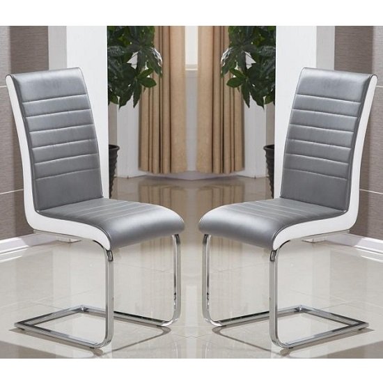 Symphony Dining Chair In Grey And White PU In A Pair