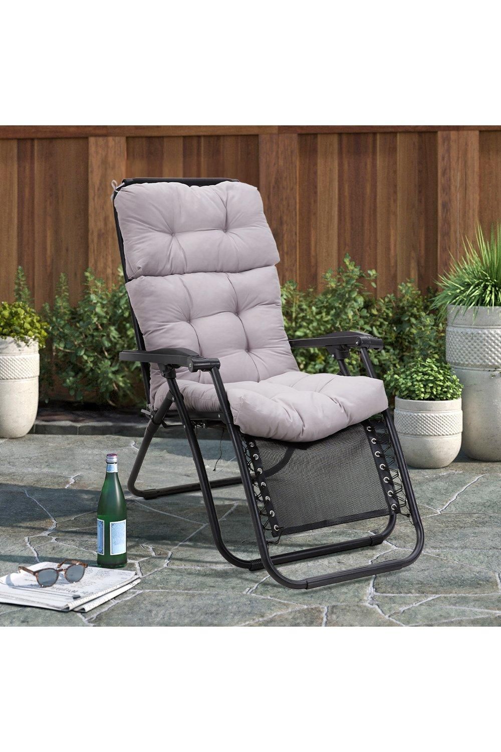 Garden Sanctuary 130cm W x 55cm D Grey High Back Tri-Fold Adirondack Patio Chair Cushion
