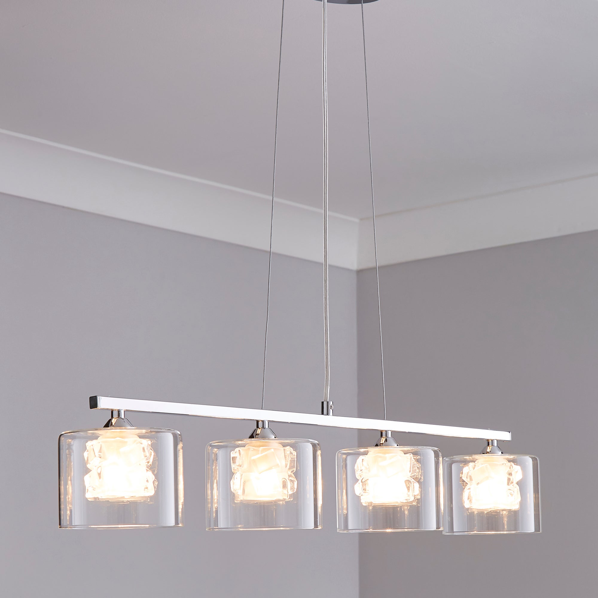 Erie 4 Light Bar Glass Diner Ceiling Fitting Silver