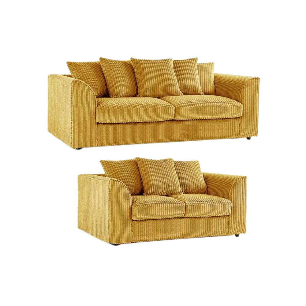 Bliss Furniture Jumbo Cord 3+2 Seater Sofa Set with Soft Fabric in Mustard Colour in Bright Yellow