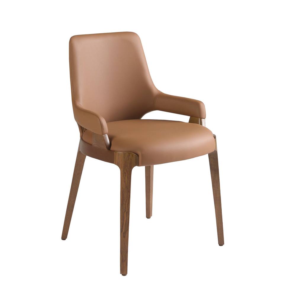Angel Cerda Brown Leatherette Dining Chair with Walnut-Coloured
