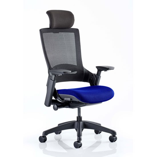 Molet Black Back Headrest Office Chair With Stevia Blue Seat