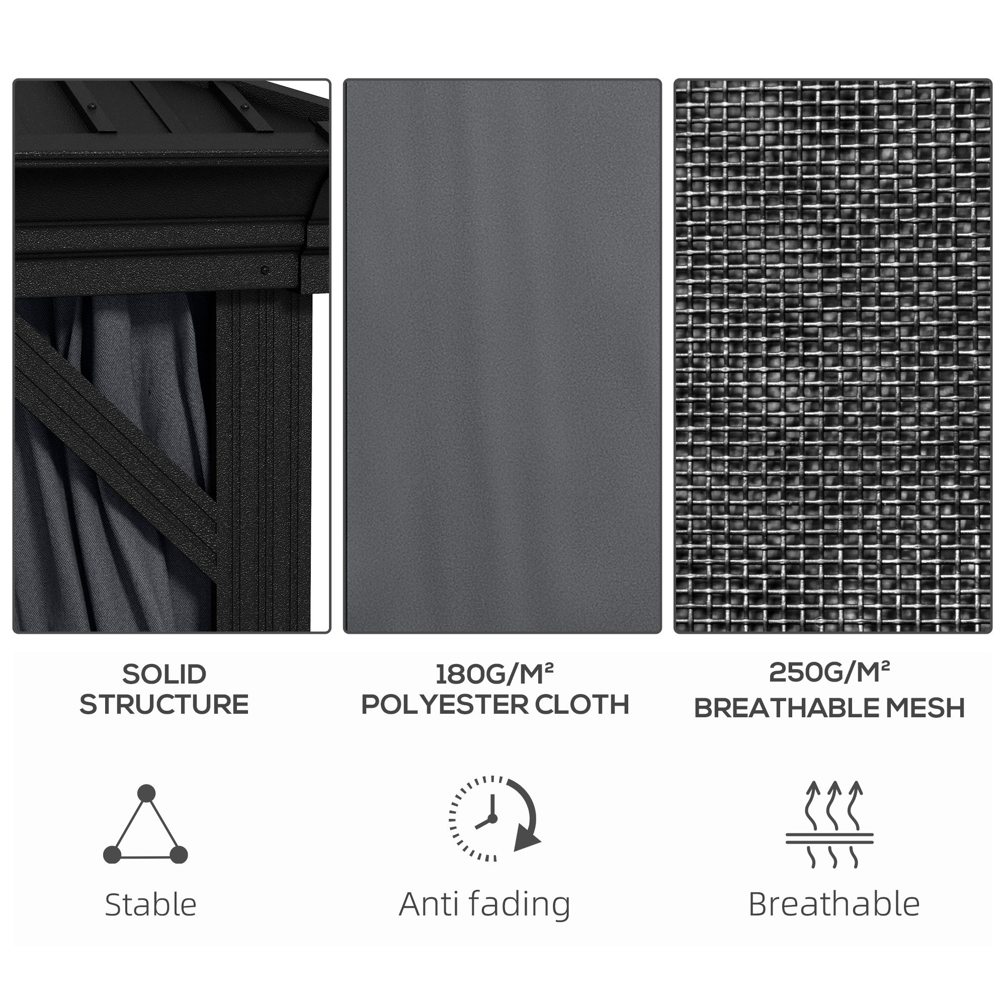 OUTSUNNY 3 x 3.7m Aluminium Outdoor Hardtop Gazebo Canopy 2-Tier Roof in Dark Grey 6
