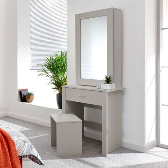 Clavier Wooden Dressing Table Set In Light Grey