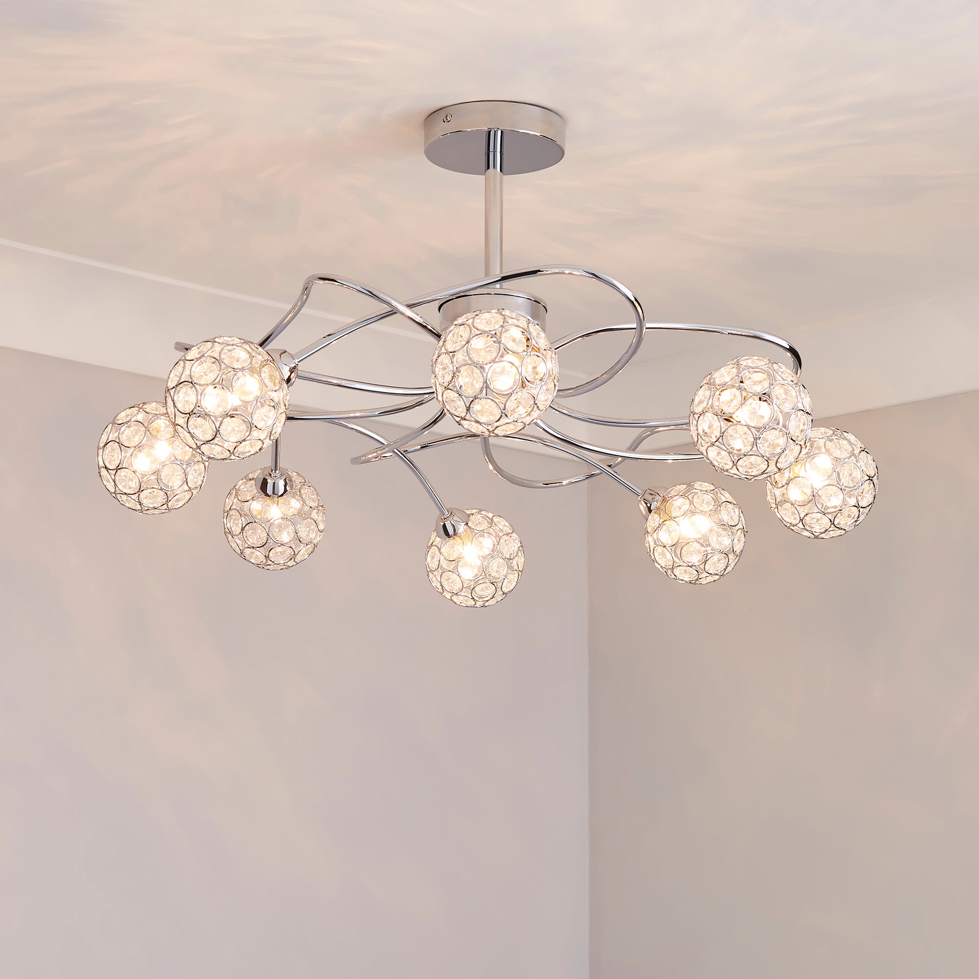Sphere 8 Light Chrome Ceiling Fitting Silver