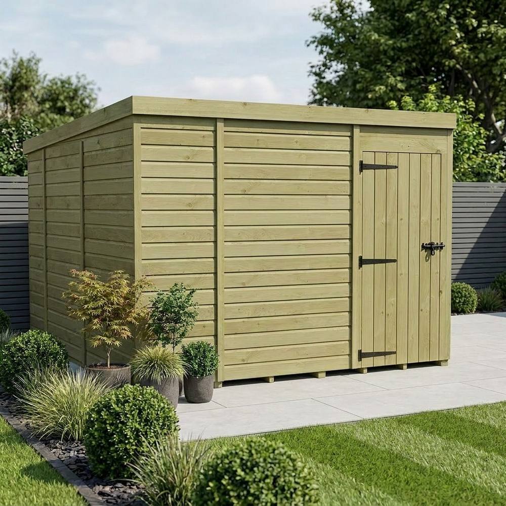 Buttercup Farm 9ft x 10ft Pent Garden Shed Single Door No Windows - Timber in Brown 2