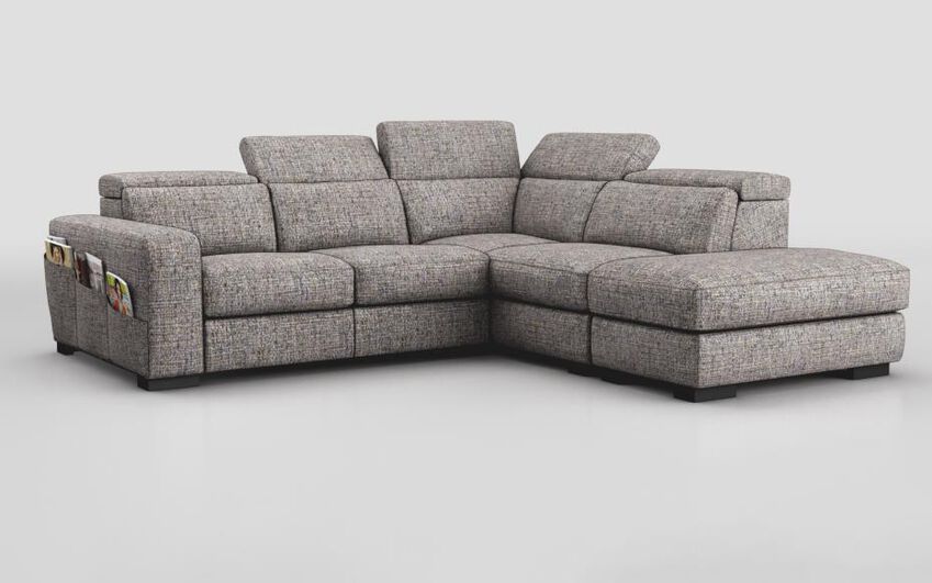 Grey Fabric Melizzano 2 Corner 2 with Sliding Footrest & Right Hand Facing Chaise with Pockets