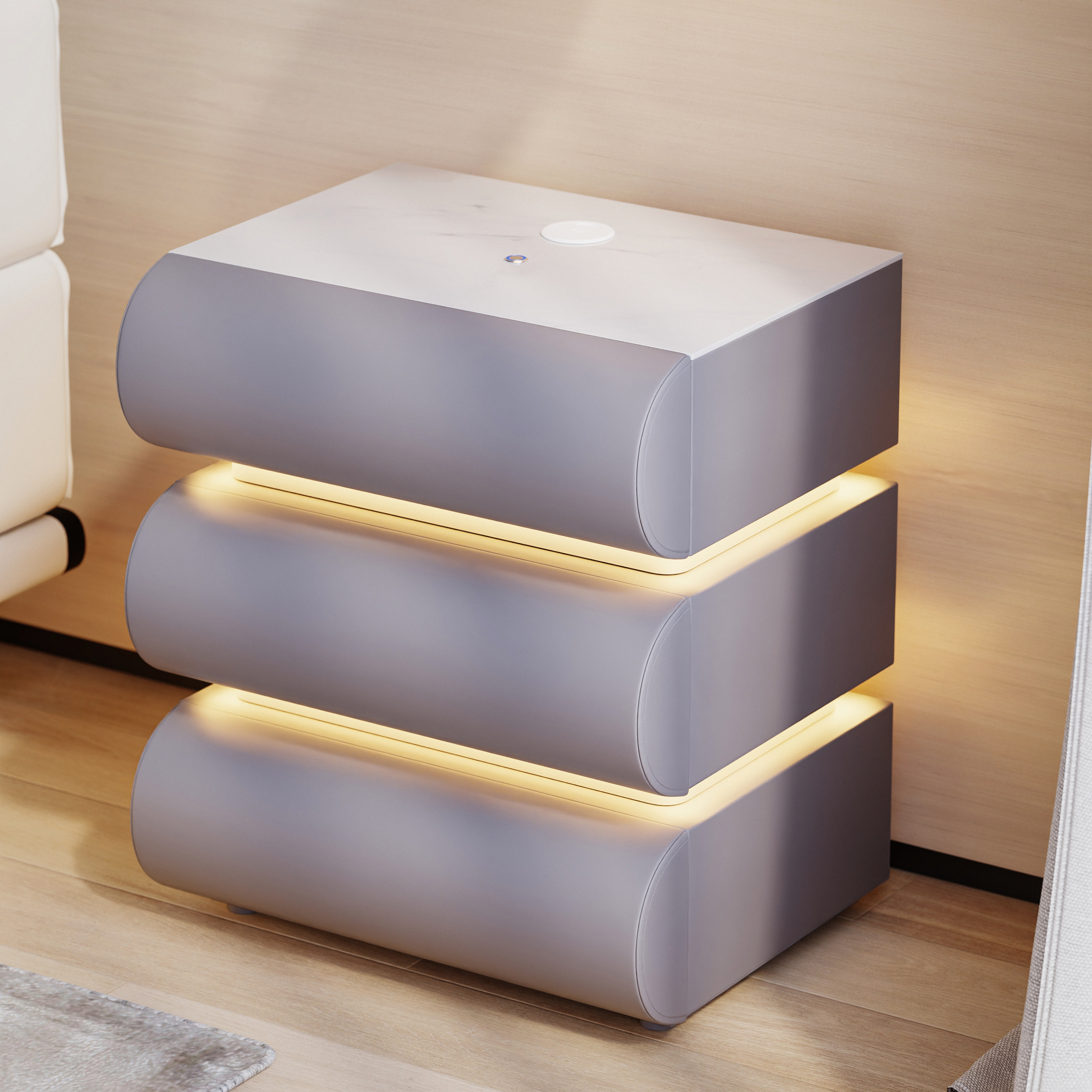 Humply Leather 3-Drawer Smart LED Nightstand