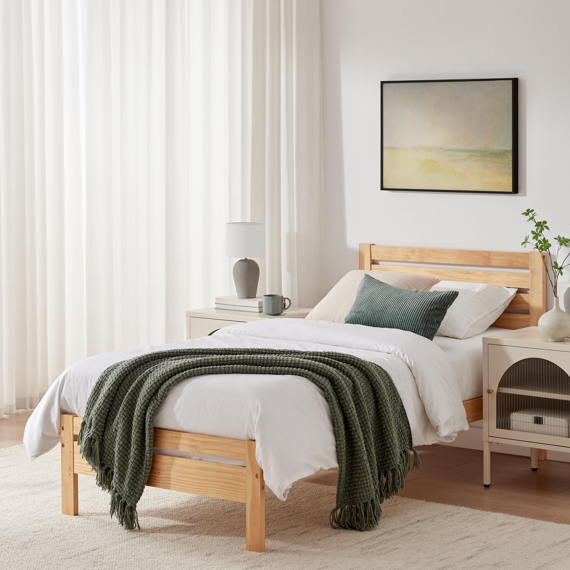 FurnitureboxUK Declan Solid Pine Single Bed Frame in Light Oak