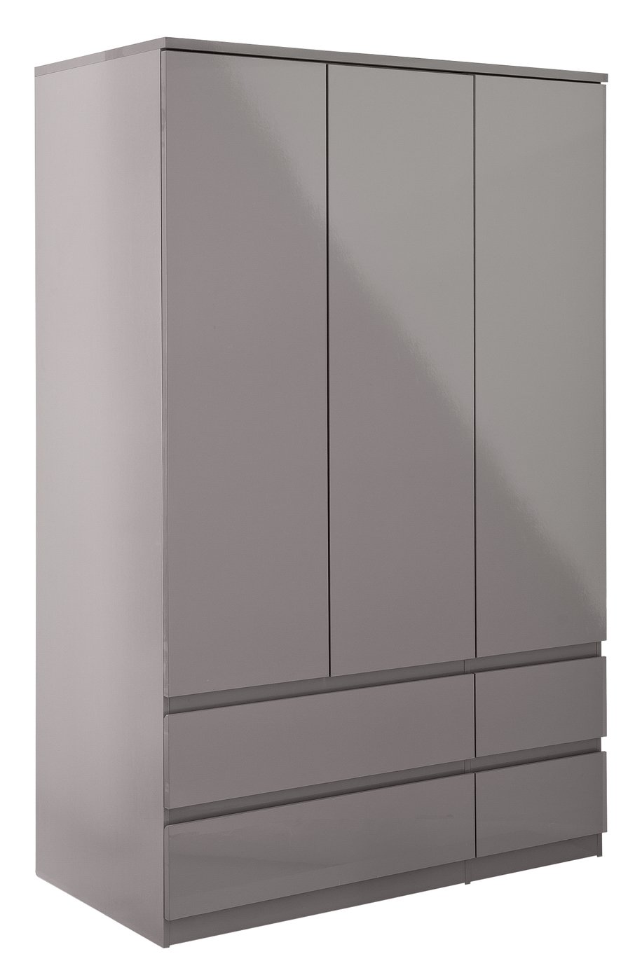 Habitat Jenson Gloss 3 Door 4 Drawer Wardrobe - Grey