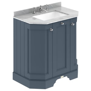 Bayswater Victrion Stiffkey Blue Angled Traditional Freestanding Vanity Unit & Grey Marble Top Basin - 750mm
