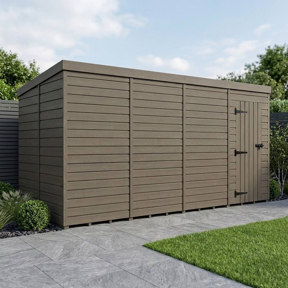 Buttercup Farm 6ft x 9ft Composite Pent Garden Shed Single Door No Windows - Grey 2