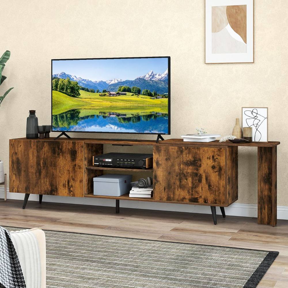 Costway Industrial 55" TV Stand Wooden Entertainment Center in Brown