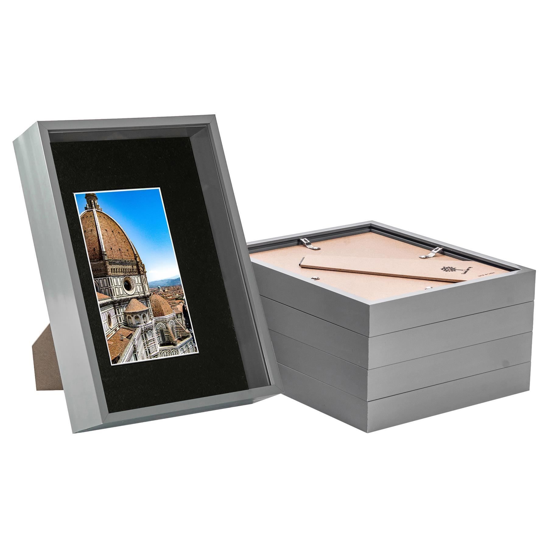 Nicola Spring 3D Deep Box Frames with A5 Mount - A4 (8" x 12") - Black - Pack of 5 in Grey