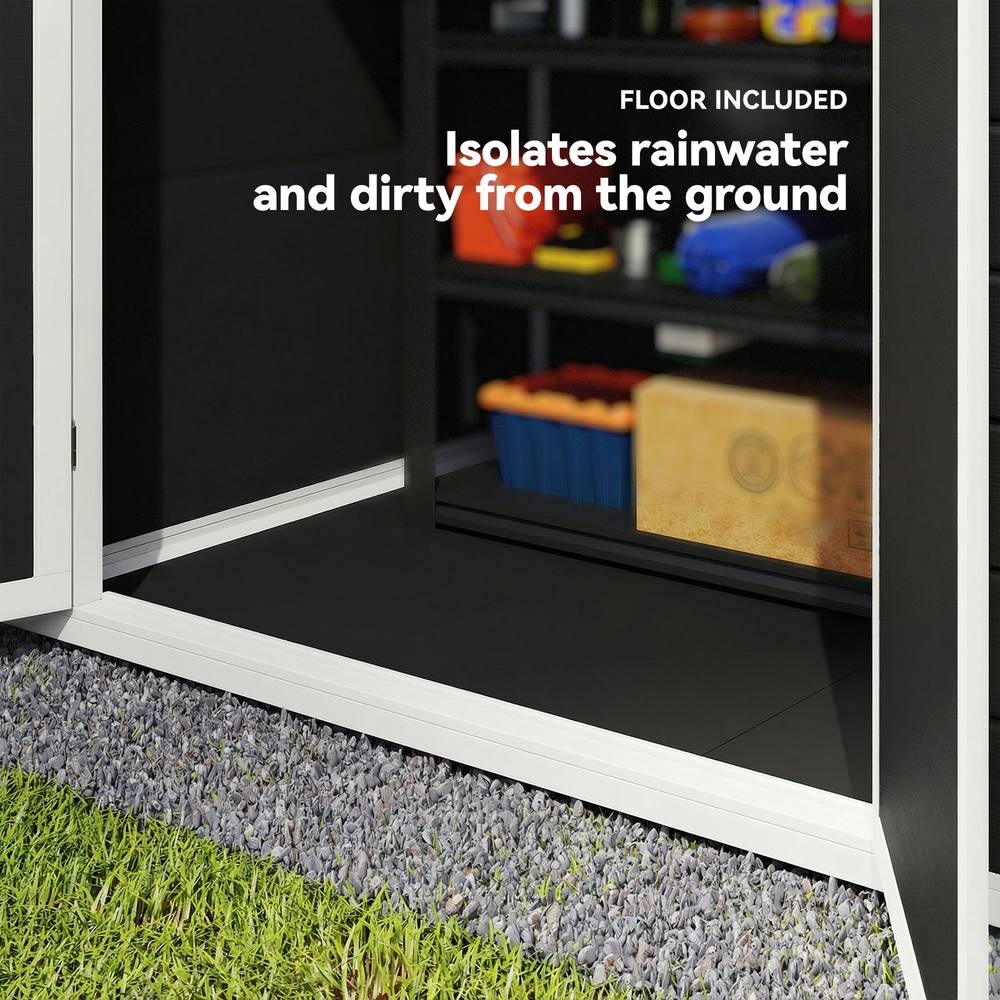 OUTSUNNY Garden Shed 6'x4.5' Plastic Tool Storage House Lockable Double Doors in Black 5