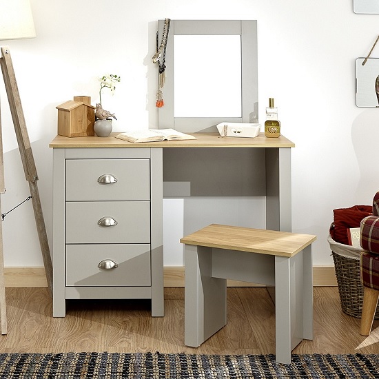Valencia Wooden Dressing Table Set In Grey And Oak