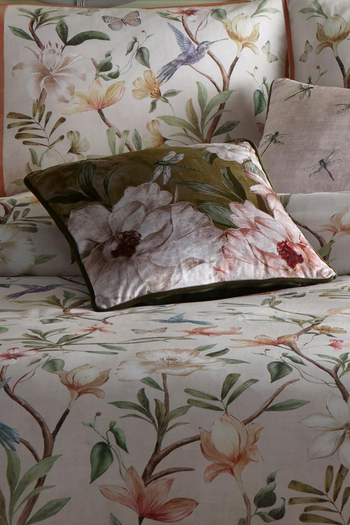 Appletree 'Fiorella' Floral Velvet Filled Cushion in Olive