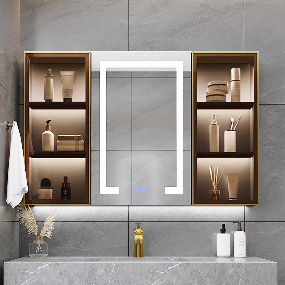 100 cm Black Wall-mount LED Lighted Bathroom Medicine Cabinet Vanity Mirror with Storage