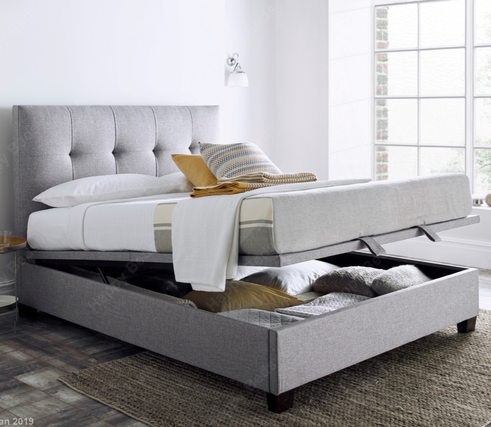 Walkworth Light Grey Fabric Ottoman Storage Bed Frame - 6ft Super King Size