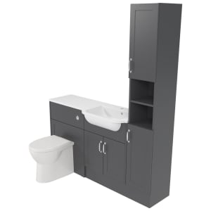 Deccado Padworth Charcoal Grey Right Hand 1500mm Fitted Tower, Vanity & Toilet Pan Unit Combination with Right Hand Basin