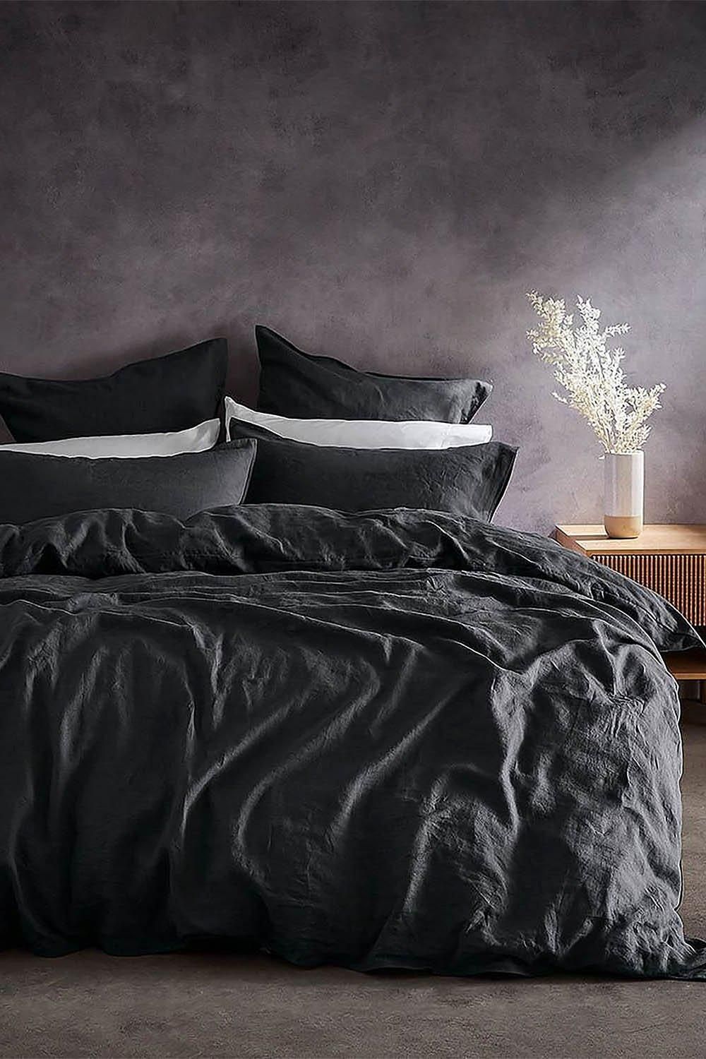 Lazy Linen 'Pure Washed Linen' Duvet Cover in Charcoal