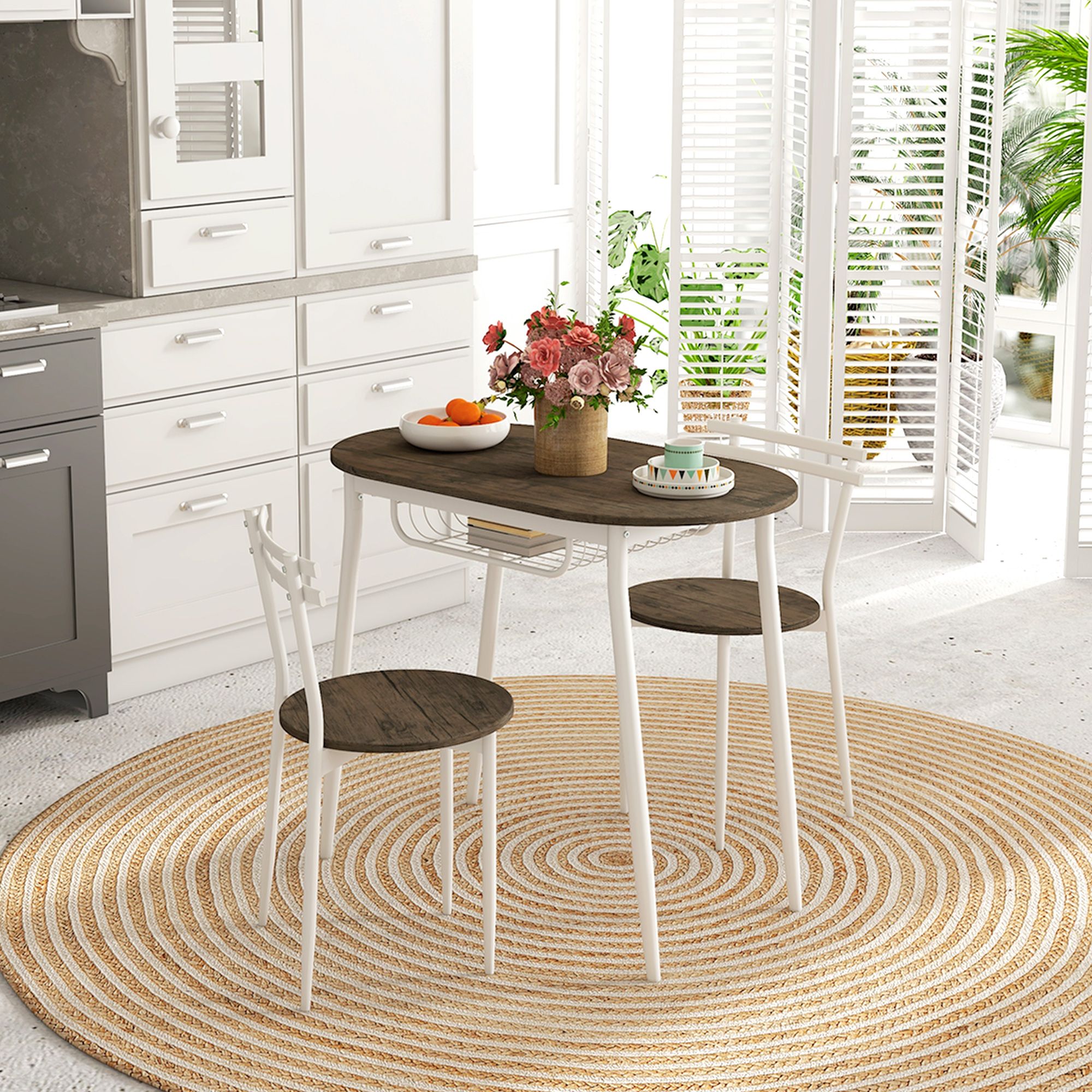 HOMCOM 3-Piece Dining Table & Chairs Set, Oval Kitchen Table with 2 Chairs Natural in Brown