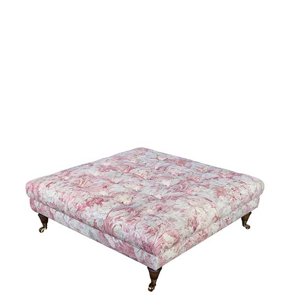 Drew Pritchard Blackwell Large Button Stool - Various Fabric Choices Available - W110 x D110 x H35cm