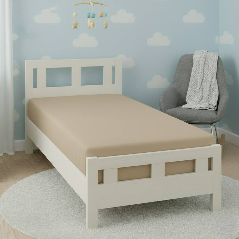 Snug City Flannelette Cot Bed Fitted Sheet Soft Brushed Cotton Bedding Comfort in Beige