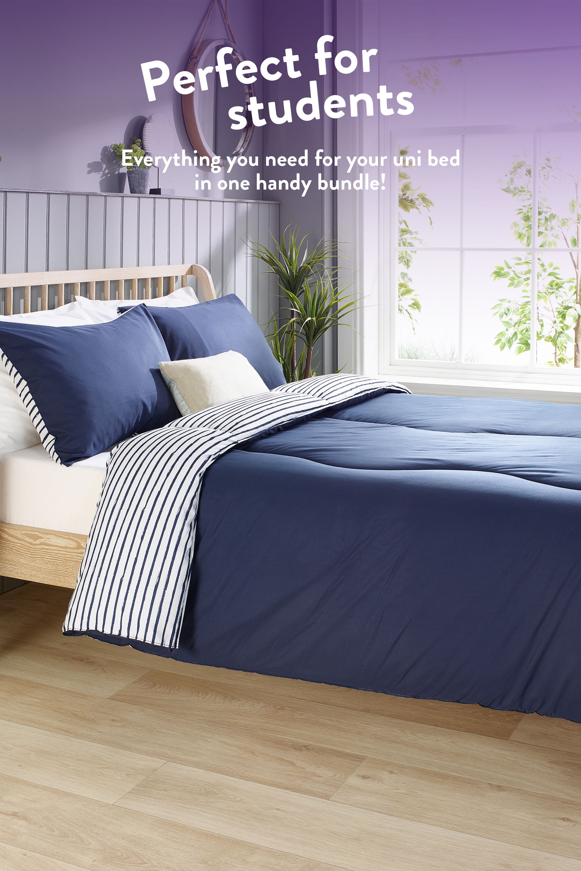 Slumberdown Back to Uni Printed Stripe Navy 10.5 Duvet, 2 Medium Pillows 3