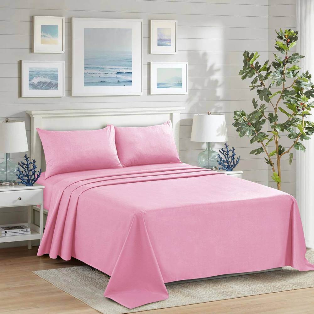 Homes-Linen 100% Egyptian Cotton Thread Count 200 Hotel Quality Flat Sheet in Pink