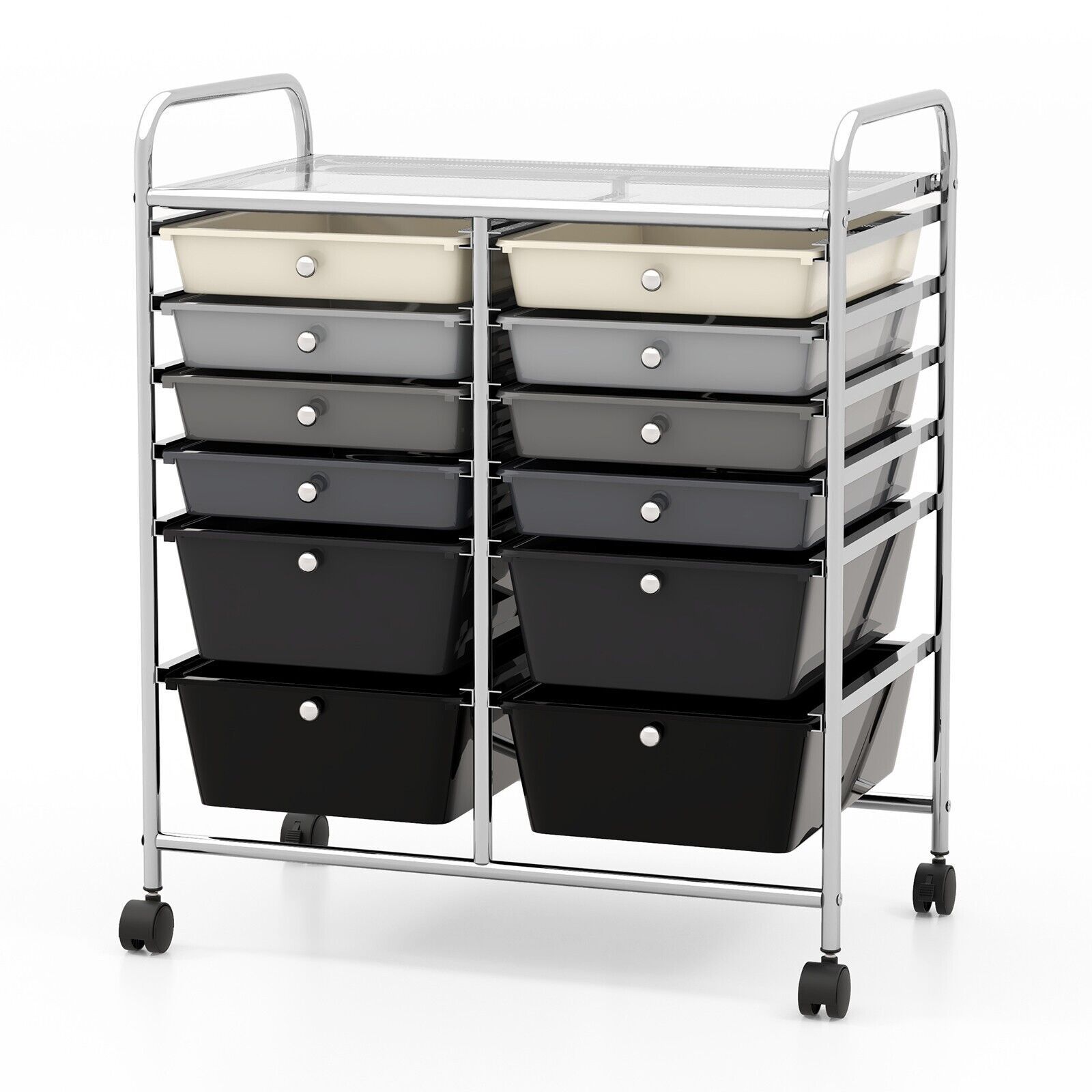 Costway 12 Drawer Rolling Storage Cart Office Lightweight Utility Cart w/Wheels in Black