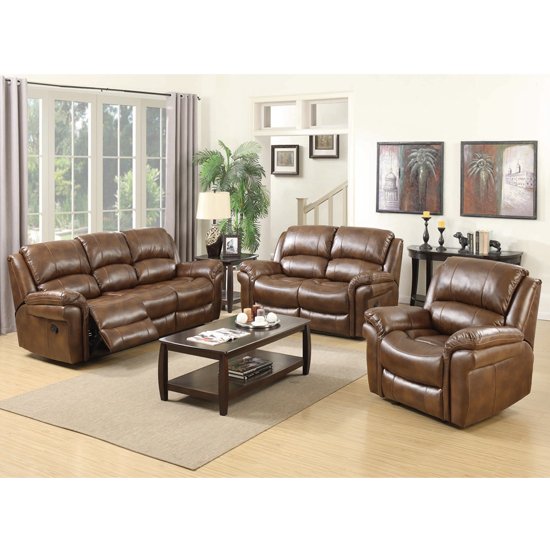 Lerna Leather 3 Seater Sofa And 2 Armchairs Suite In Tan