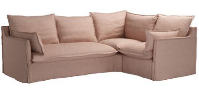 Isaac Asym: LHF 2 Seat Sofa Bed w RHF Single in Blush Pure Belgian Linen - sofa.com