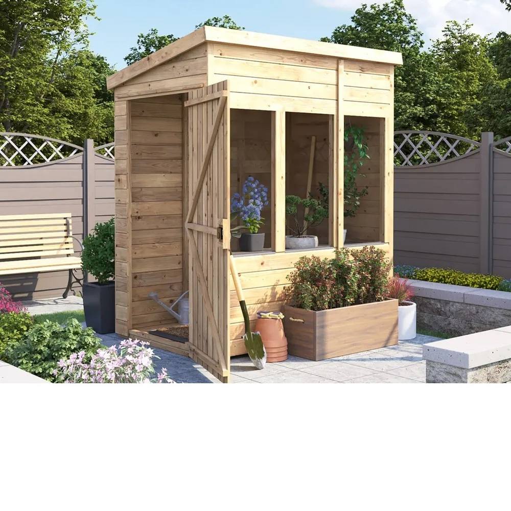 Dunster House Wooden Potting Shed Pent Roof W4' x D6' (W1.2 x D1.8m) Overlord Modular in Brown 2