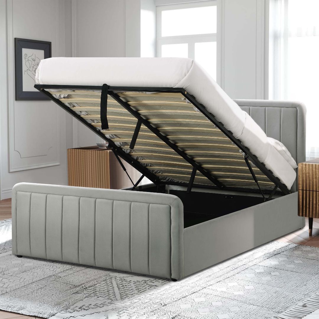 Comfy Living Ltd Brushed Velvet Ottoman Bedframe in Light Grey