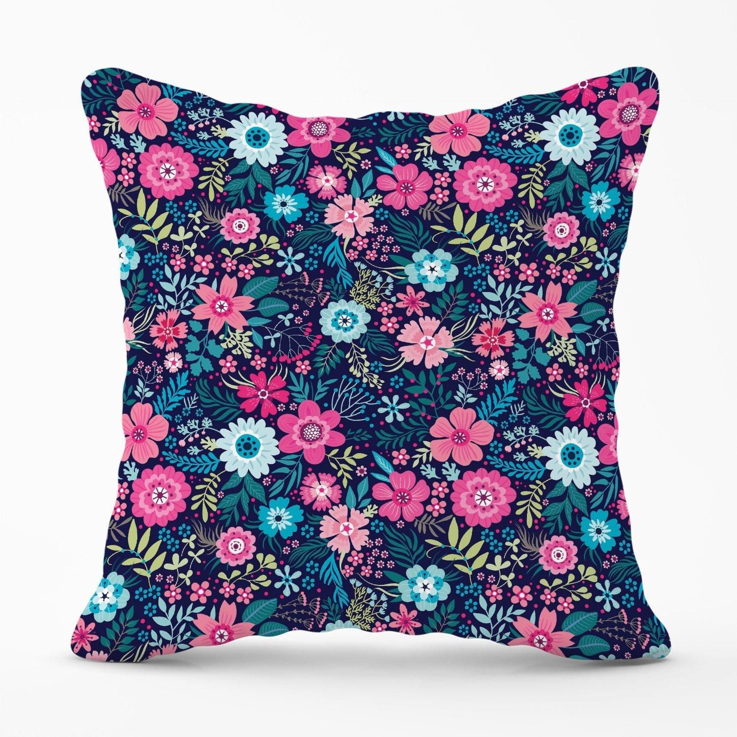 Warren Reed - Designer Cute Colourful Flower Pattern Outdoor Cushion in Blue