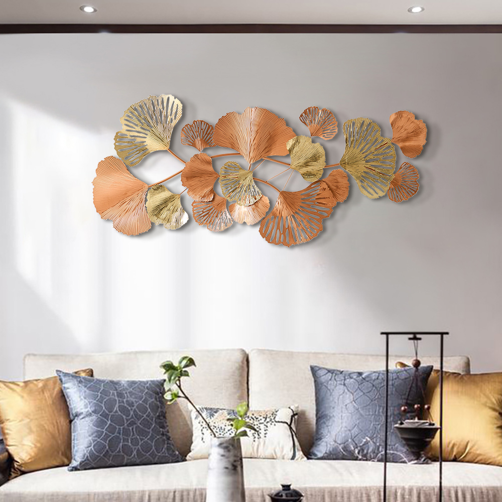 1370mm Farmhouse Gold Ginkgo Leaves Wall Decor For Living Room Bedroom Metal Wall Art