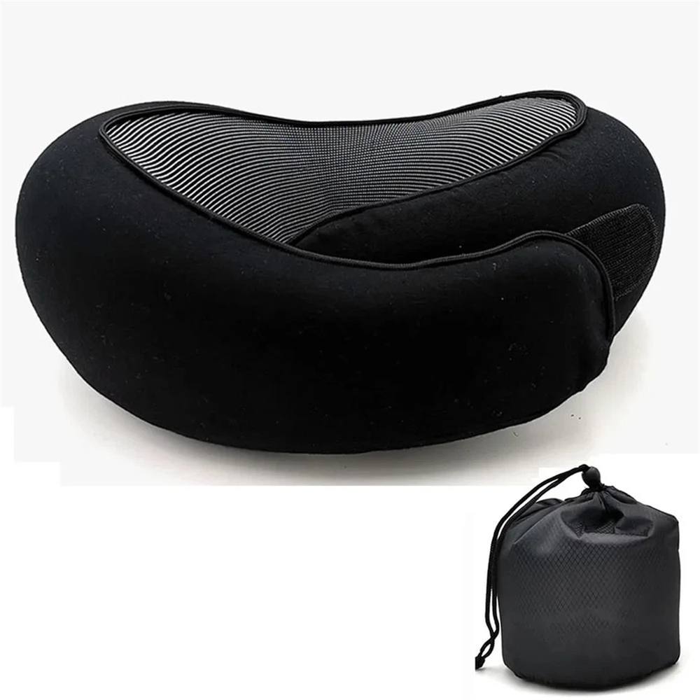 Nordara Black U Shaped Memory Foam Travel Pillow for Car Plane