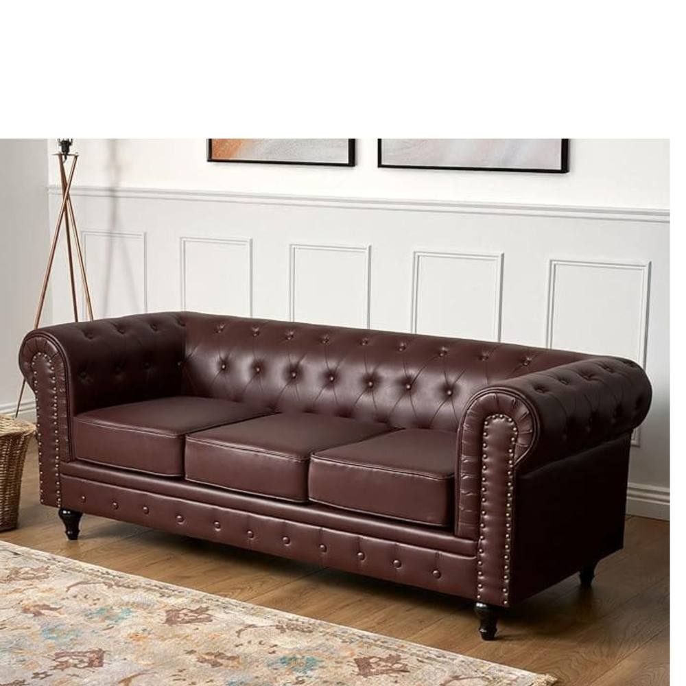 Bliss Furniture Chesterfield 3 Seater Sofa Faux Leather in Brown