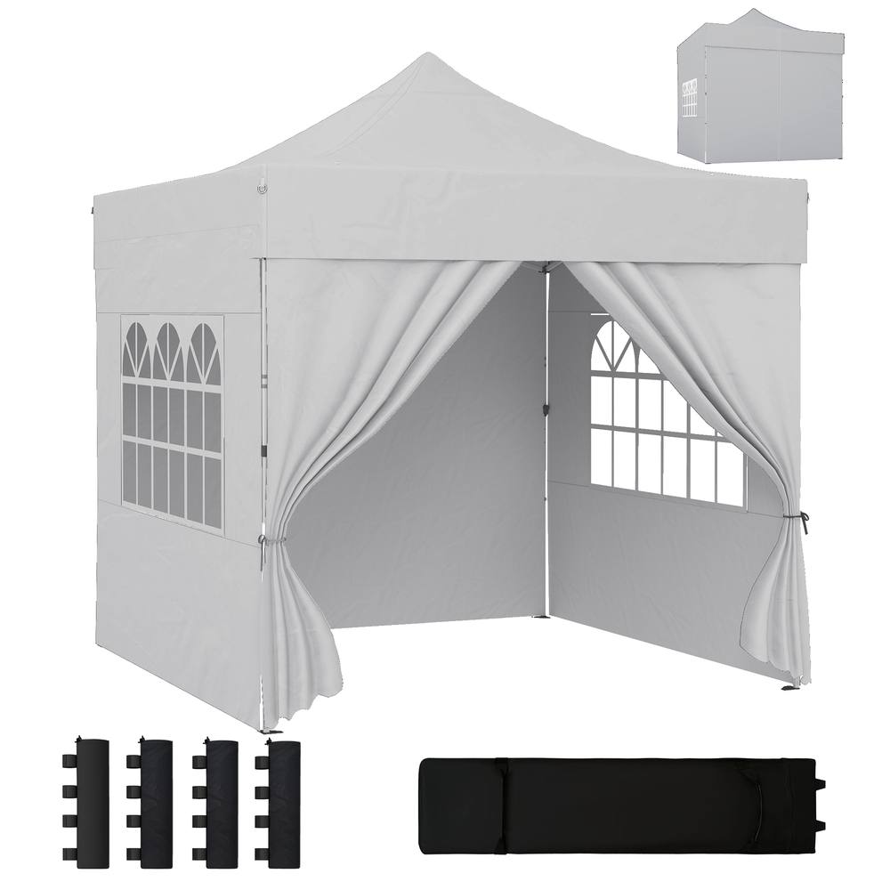 OUTSUNNY Heavy Duty Pop Up Gazebo with Sides, UPF50+ Marquee Gazebo in Light Grey 2