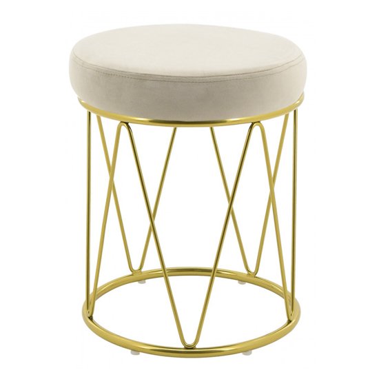 Puffy Velvet Stool In Cream With Gold Stainless Steel Base